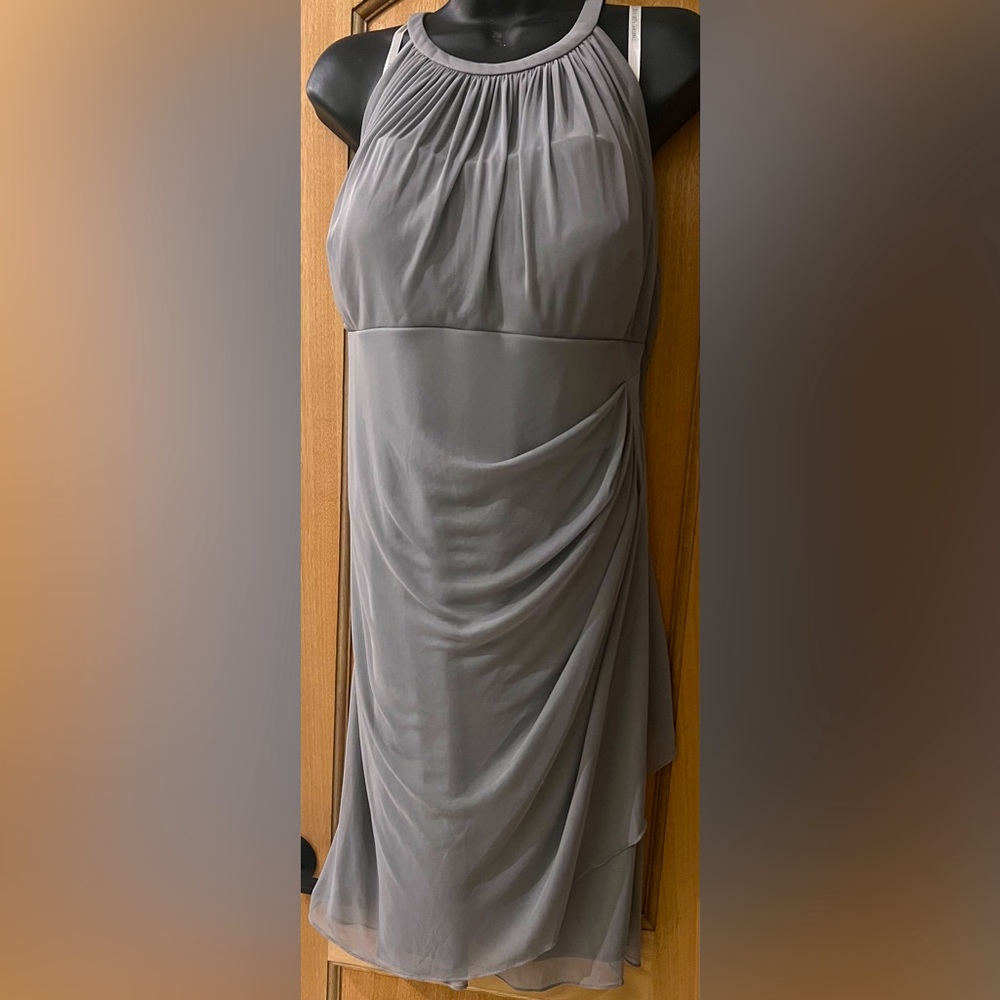 DAVIDS BRIDAL Gray Bridesmaid Halter Faux Wrap Dress Sz 18